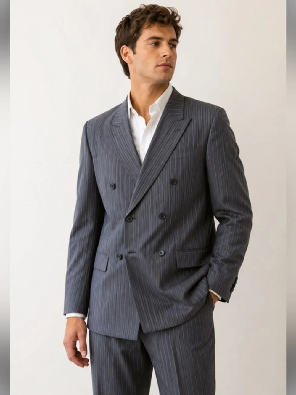 Vinci Designed in Italy Gray Pinstripe Double-Breasted Blazer Sport Coat 42R
